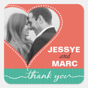 Dotted Heart Foto Dank u koraal jade Vierkante Sticker