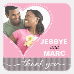 Dotted Heart Foto Dank u roze grijs Vierkante Sticker