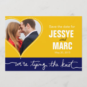 Dotted Heart Photo Sla de datum op gele marine Save The Date