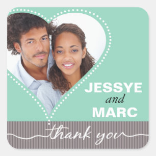 Dotted Heart Photo Thank You mint grey Vierkante Sticker