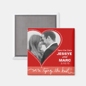 Dotted Heart Save the Date rood koraal Magneet (Voorkant / Achterkant)