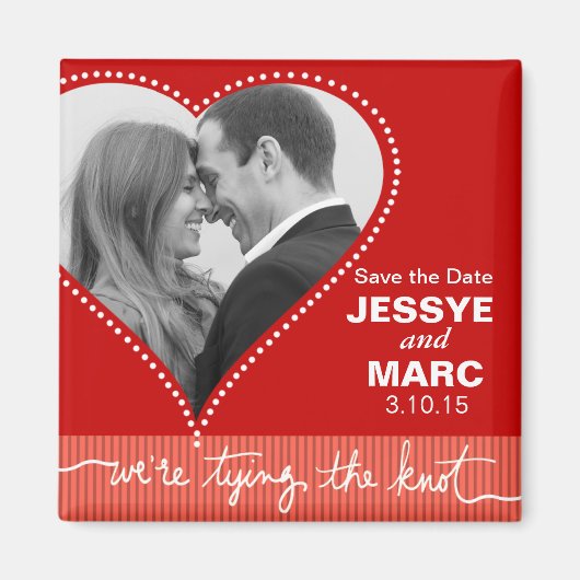 Dotted Heart Save the Date rood koraal Magneet (Voorkant)