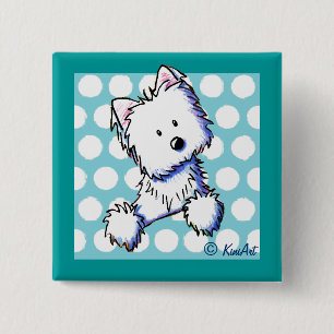 Dotted Pocket Westie Pin Vierkante Button 5,1 Cm