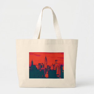 Dotted Red Retro Style Pop Art New York City Grote Tote Bag