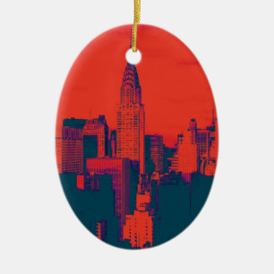 Dotted Red Retro Style Pop Art New York City Keramisch Ornament
