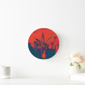 Dotted Red Retro Style Pop Art New York City Ronde Klok (Huis)