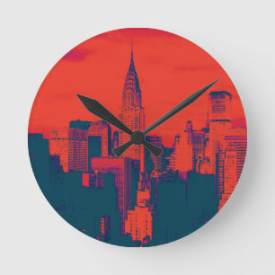 Dotted Red Retro Style Pop Art New York City Ronde Klok