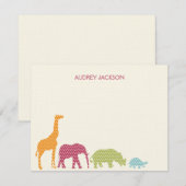 Dotty Animals Dank je kaarten - Roze Notitiekaartje (Voorkant / Achterkant)