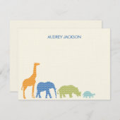 Dotty Animals Thank You Cards - Blauw Bedankkaart (Voorkant / Achterkant)