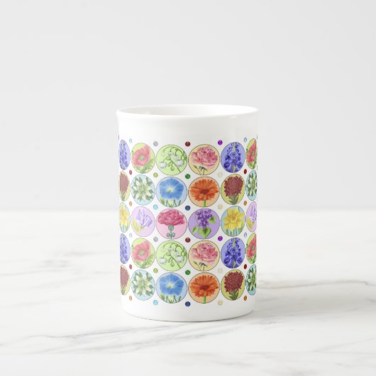 Dotty Birth Flower and Gem Bone China Mok (Voorkant)