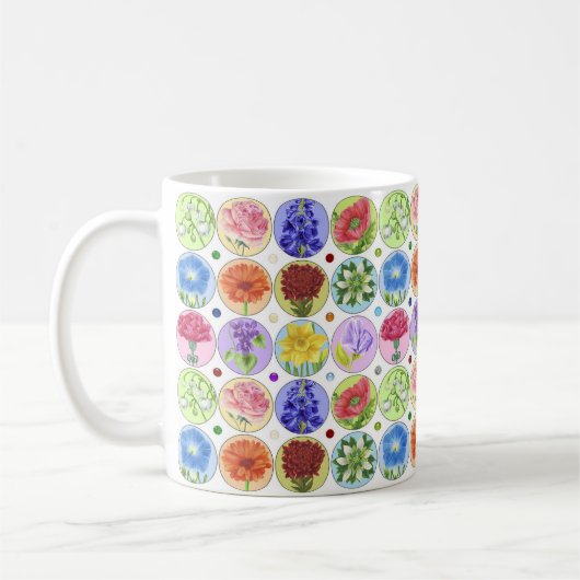 Dotty Birth Flower et Gem Classic Mug (Gauche)