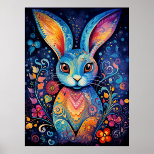 Dotty Delight: Regenboog Doodle Bunny Poster