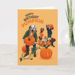 Dotty Dog Dalmatische Verjaardag Pompoen Wenskaart Kaart