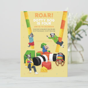 Dotty Dog Roar Zacht Spelen 4e Verjaardagsfeestje Kaart