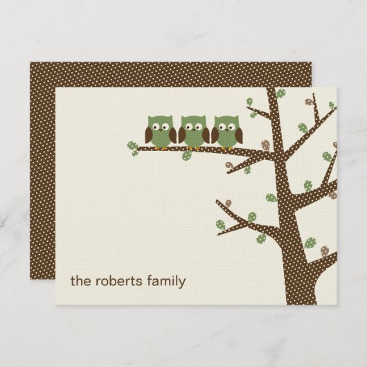 Dotty Owl Triplets Bedankt kaarten uitnodiging (Voorkant / Achterkant)