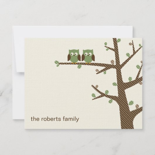Dotty Owl Twins Merci Cartes Invitation (Devant)