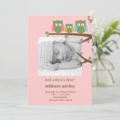 Dotty Owls Baby Girl Faire-part de naissance (Debout devant)