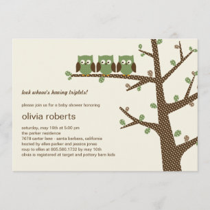 Dotty Owls Triplets Baby shower Invitation Kaart