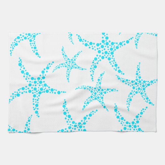 Dotty Starfish Pattern in Turquoise and White. Theedoek (Horizontaal)