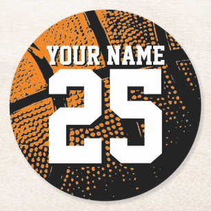 Douanbasketbal sportsshirt nummer en naam ronde kartonnen onderzetter