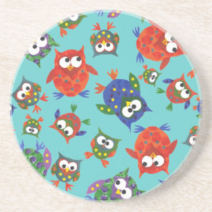 Douane Cute Owls Sandstone Onderzetter, Turquoise Zandsteen Onderzetter