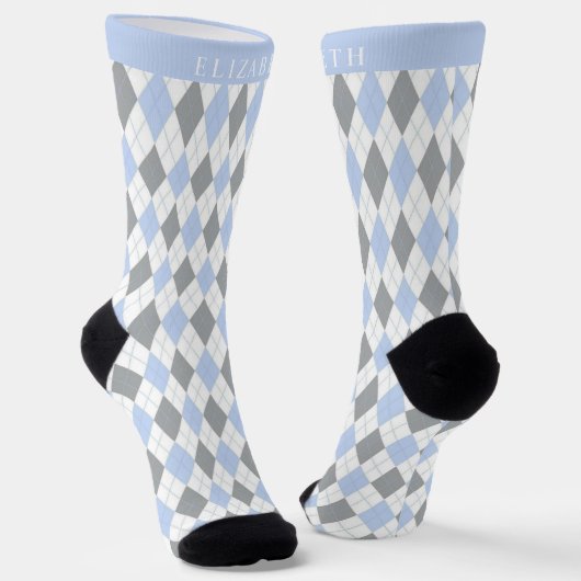 Douane Grijs Blauw Wit Argyle Patroon Sokken (Gebogen)