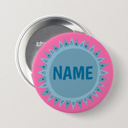 DOUANE IT Blue Sunshine Pink Ronde Button 7,6 Cm (Voorkant /achterkant)