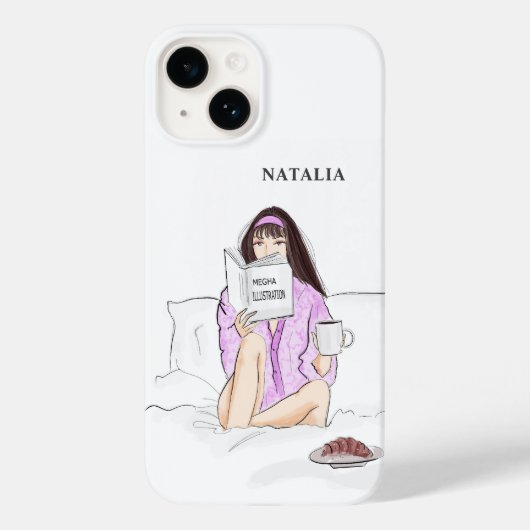 douane, meisje drink koffie, schets, Case-Mate iPhone case (Achterkant)