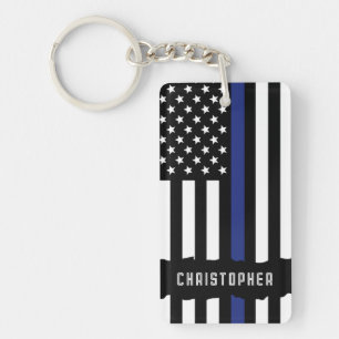 Douane-politieagent voor politie met blauwe lijn sleutelhanger