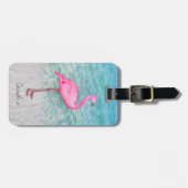 Douane Roze Flamingo Tropical Sandy Beach Modern Bagagelabel (Voorkant horizontaal)