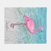 Douane Roze Flamingo Tropical Sandy Beach Modern Fleece Deken (Voorkant (Horizontaal))