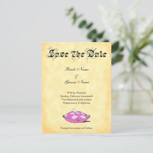 Douane sparen de Datum Assepoester Schuif op Roze Aankondigingskaart (Staand voorkant)