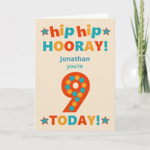 Douanenaam 9e Verjaardag Hip Hoera Kaart