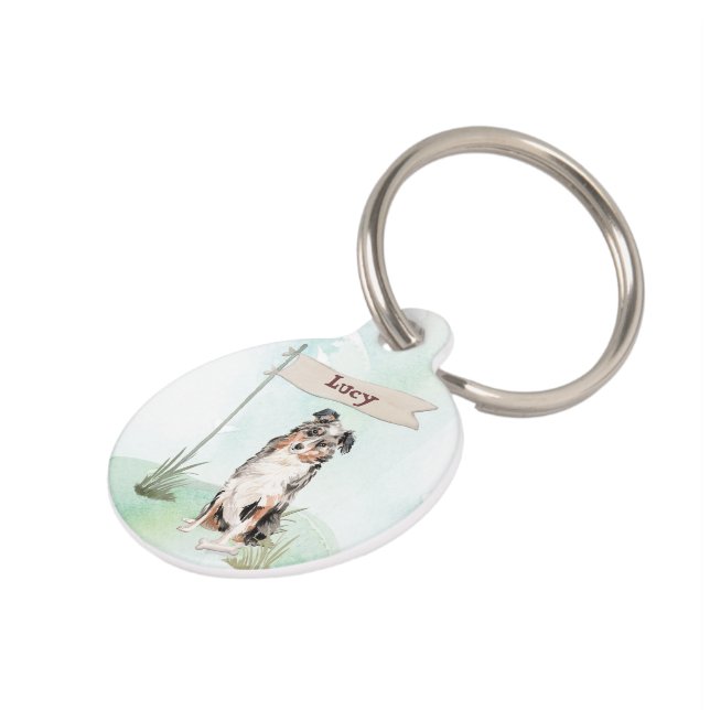 Douanenaam Australian Shepherd Pet Dog Huisdierpenning (Zijkant)