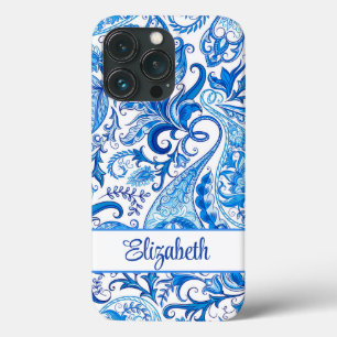 Douanenaam Blauw en Witte Paisley iPhone 13 Pro Hoesje