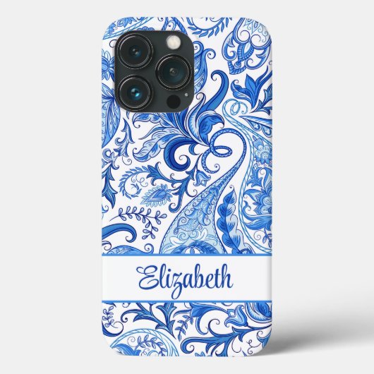 Douanenaam Blauw en Witte Paisley Case-Mate iPhone Case (Achterkant)