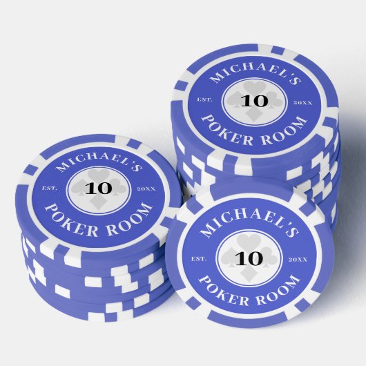 Douanenaam Blauw & Wit Las Vegas Denomination Poker Chips (Opstapeling)