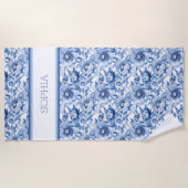 Douanenaam Botanisch Blauw Bloemen Delicate Bloem Strandlaken (Voorkant)