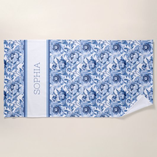 Douanenaam Botanisch Blauw Bloemen Delicate Bloem Strandlaken (Voorkant)