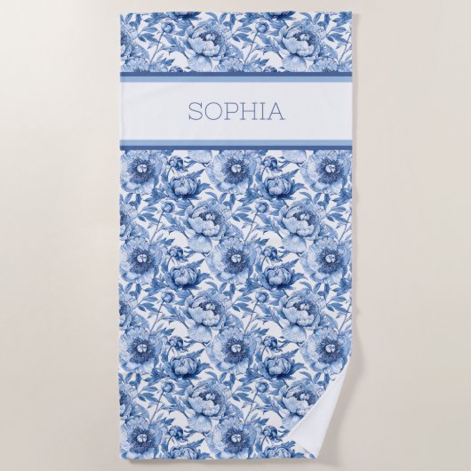 Douanenaam Botanisch Blauw Bloemen Delicate Bloem Strandlaken (Voorkant)