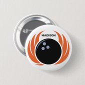 Douanenaam Bowling Bal met Vlammen Ronde Button 5,7 Cm (Voorkant /achterkant)