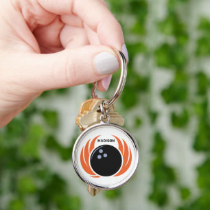 Douanenaam Bowling Bal met Vlammen Sleutelhanger