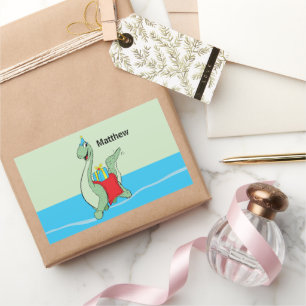 Douanenaam, Jongen, Verjaardag Dinosaurus Rechthoekige Sticker