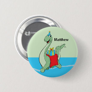 Douanenaam, Jongen, Verjaardag Dinosaurus Ronde Button 5,7 Cm