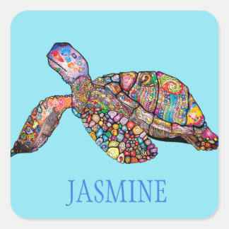 Douanenaam/Kleur Kleurrijke Zeeen Schildpad Sticke Vierkante Sticker
