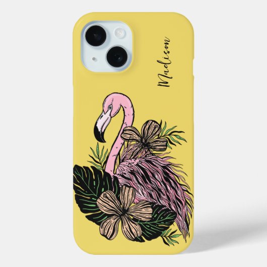 Douanenaam & Kleur Roze Flamingo Case-Mate iPhone Case (Achterkant)