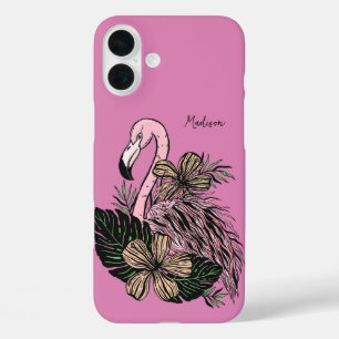 Douanenaam & Kleur Roze Flamingo iPhone 16 Plus Hoesje