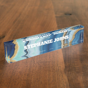 Douanenaam Monogram Blauwe Agaat Turquoise Goud Naambordje