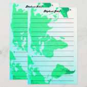 Douanenaam Monogram Gevoerde Wereldkaart Groen Bla Briefpapier (Voorkant / Achterkant)