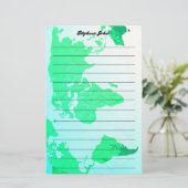 Douanenaam Monogram Gevoerde Wereldkaart Groen Bla Briefpapier (Staand voorkant)